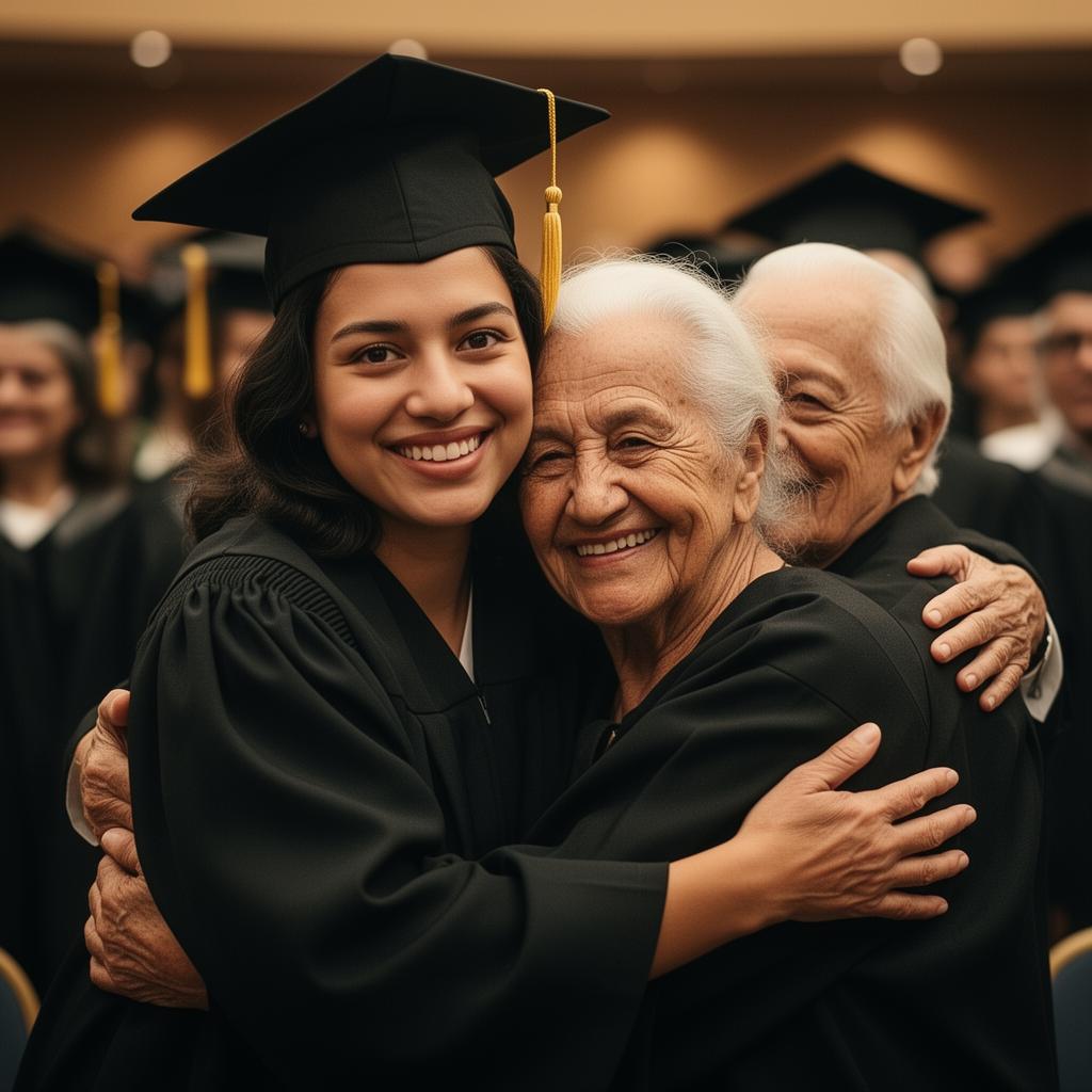 Formanda emocionada com avós